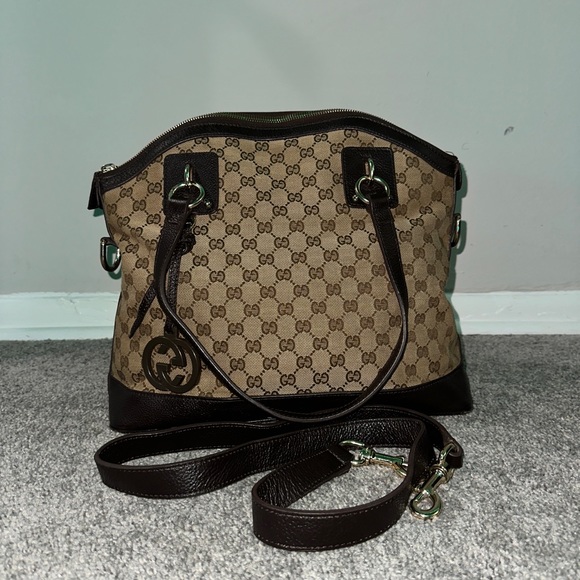 Gucci Charm Convertible Dome Satchel GG Canvas with Leather Medium - Picture 5 of 17